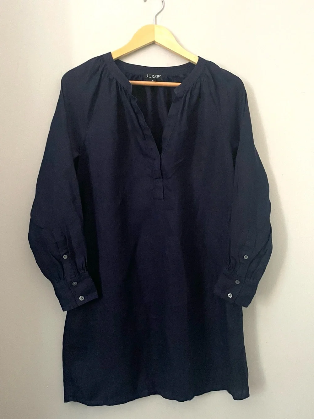 J.Crew Long-Sleeve Navy Linen Shift Dress XS